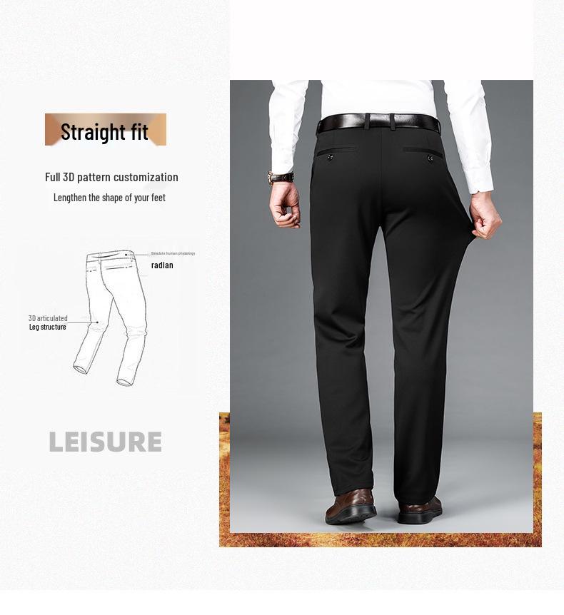 Men's High-Waist Casual Summer Pants - Straight Leg, Four-Way Stretch, Wrinkle-Free, Loose Fit for Middle-Aged