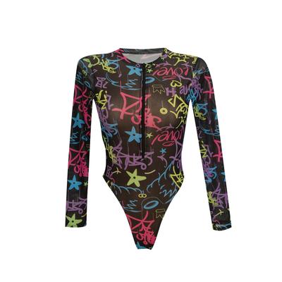 Women’s Zip Front Monokini Bathing Suit Long Sleeve One-Piece Swimsuit, Quick-Dry Sun Protection Swimwear