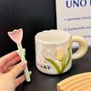 Mädchens Gutaussehende Perlglänzende Tulpen-Keramiktasse mit Löffel für Zuhause Trinkwasserbecher Als Geschenk für Freundin