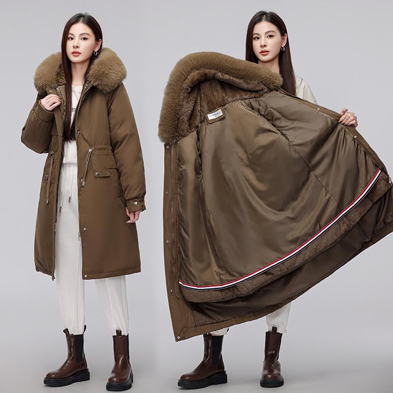 

Женская зимняя парка-пальто: Теплый, Толстый, Стильный, Свободного кроя, с Дизайном, Подчеркивающим Талию. XXXL кофейный