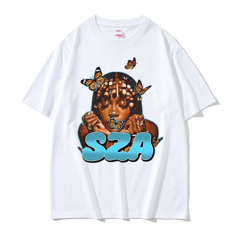 Rapper SZA Butterfly Face Graphic Tshirt Unisex Women Casual Cotton Vintage Tshirts Unisex Hip Hop Fashion Pop Music Tee Shirt