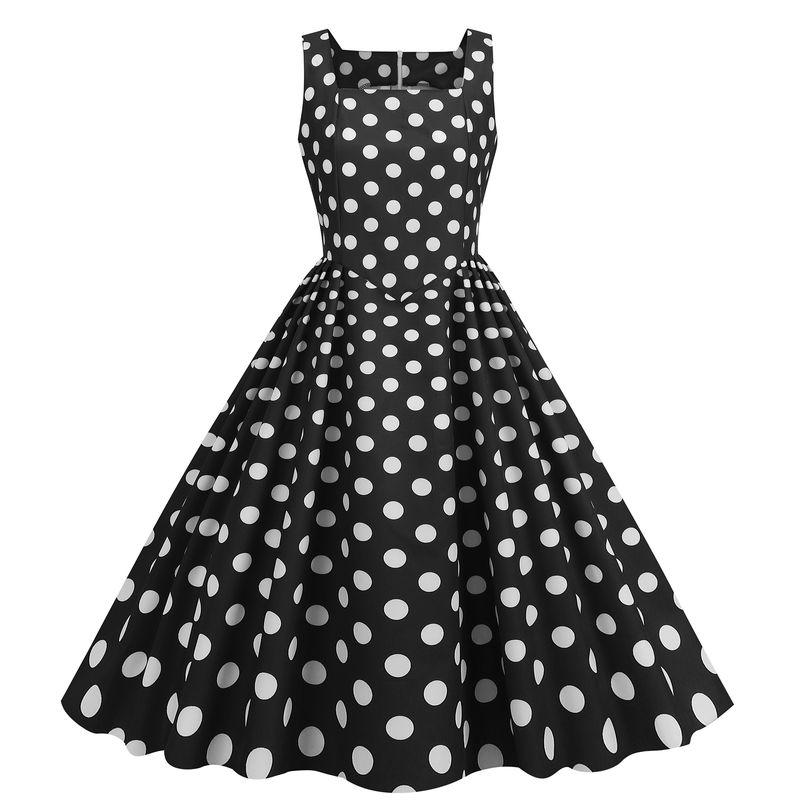 

Amazon Hot Sale Polka Dot Sleeveless Swing Dress Black S