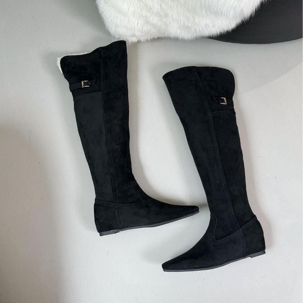 2025 Autumn and Winter New Tall Tube Thin Inner Slope Heel Lamb Wool Warm Snow Boots Knight Women's Boots