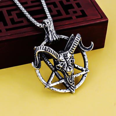 Necklace Satan Pentagram Twelve Zodiac Animals Sheep Head Retro Nightclub Pendant