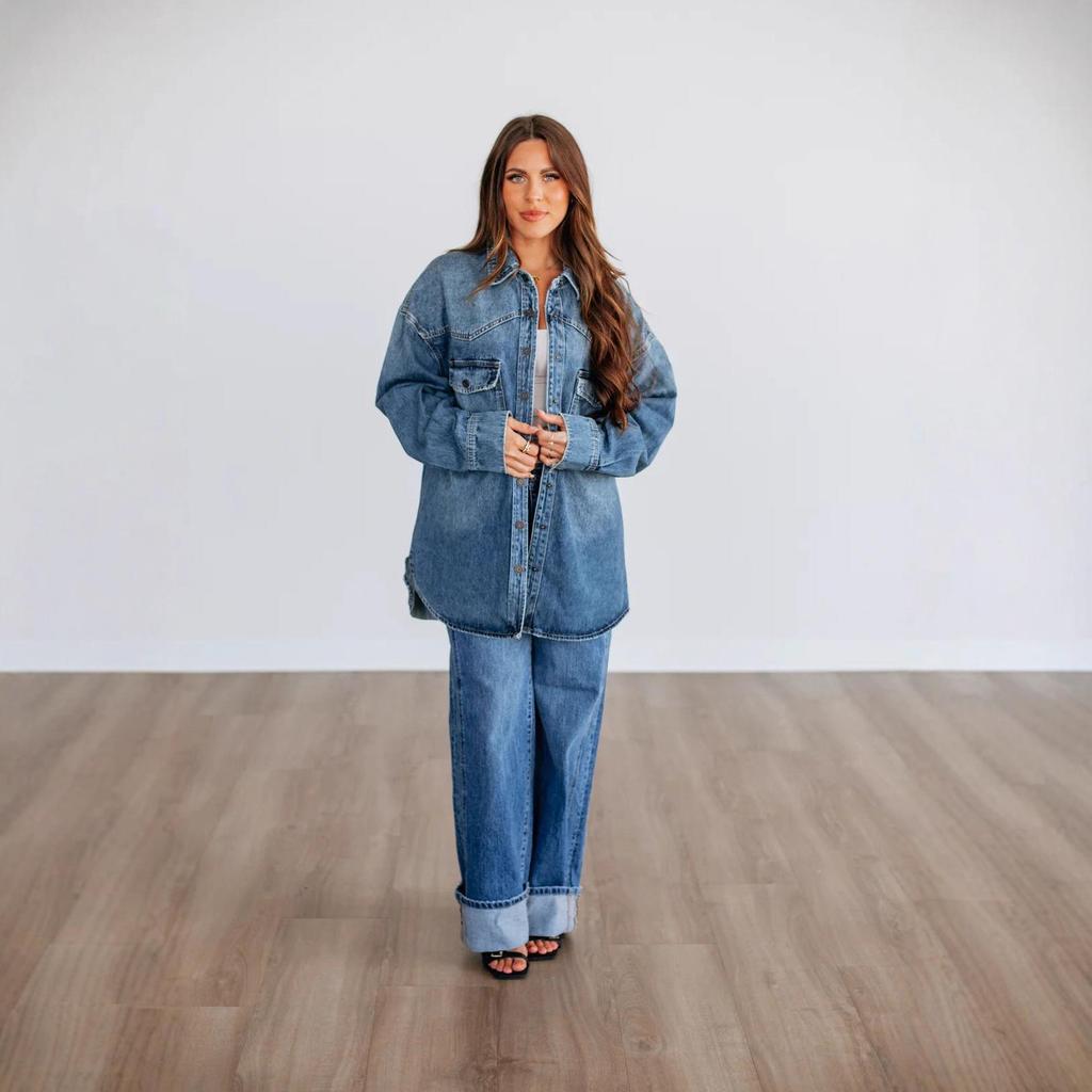 2025 Autumn Retro Lapel Women's Loose Denim Jacket