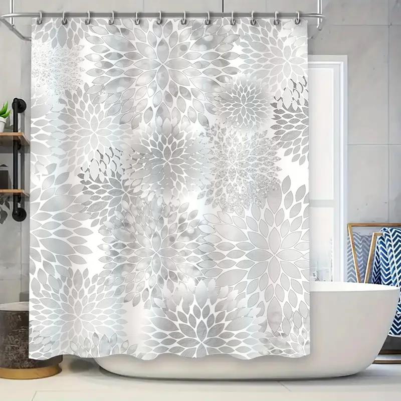 

Luxury Floral Shower Curtain Elegant Grey Design For Bathroom Decorations W60H190(CM)-1 Pcs