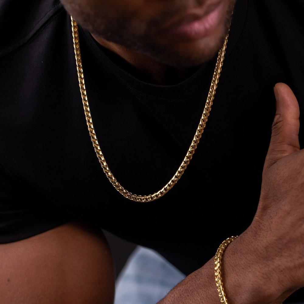 Collier Chaîne Franco pour Hommes Garçons, Collier en Acier Inoxydable Épais 3 mm, Chaîne Masculine Cadeaux Zircon