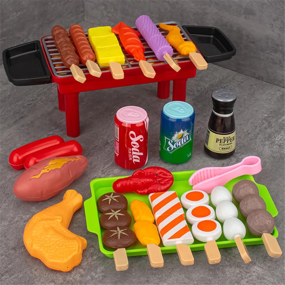 Kids Simulation Barbecue Toy Set BBQ Cooking Pretend Play Kitchen Toys Interactive Grill Play Food Cookware Playset for Children