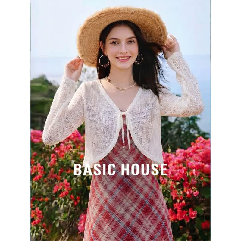 Basic House Women s Thin Knit Cardigan M белый