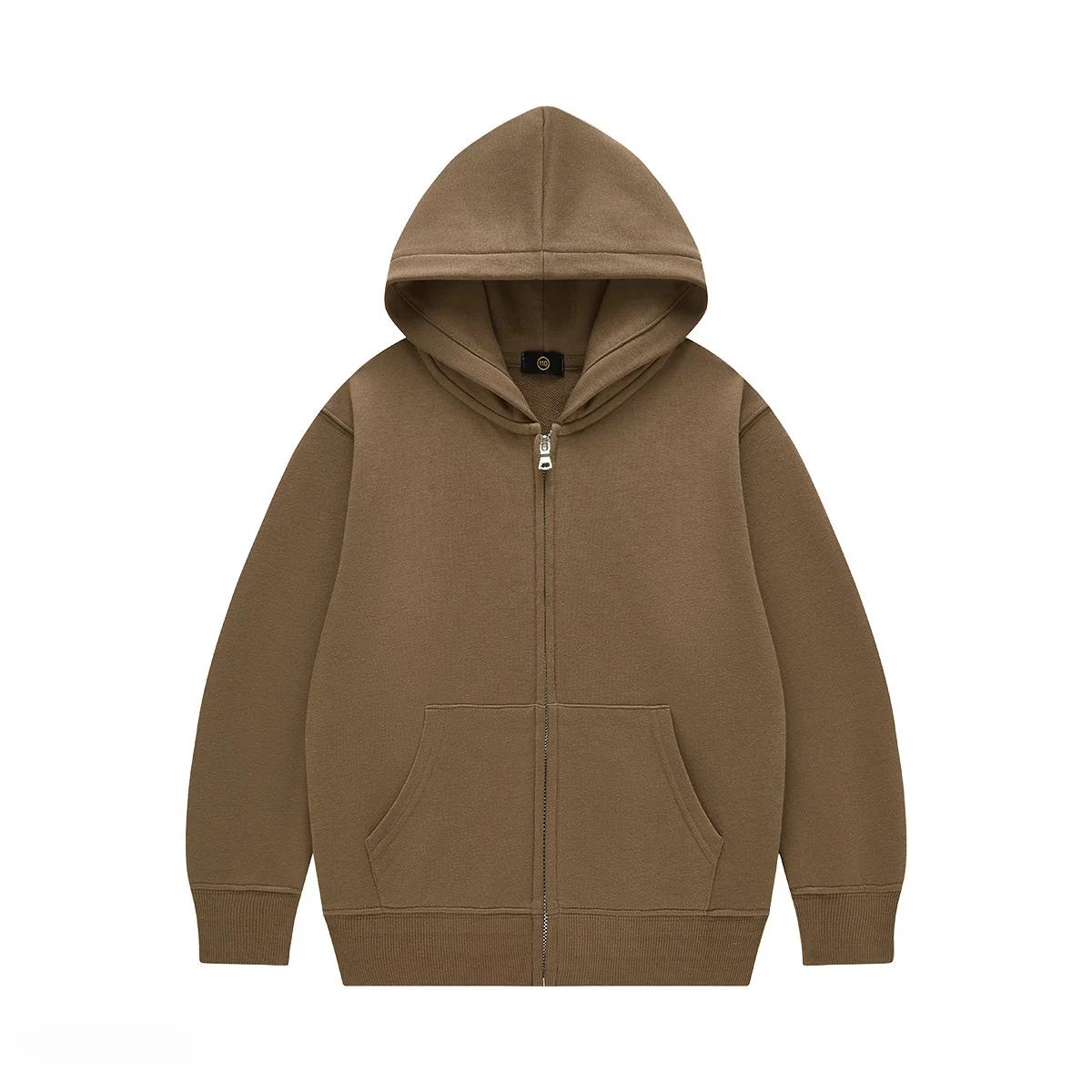 

Підліткові дитячі толстовки, осінні 350 г, бавовняна махрова куртка на блискавці, верхній одяг для хлопчиків і дівчаток, повсякденний спортивний базовий дитячий одяг 150cm темно-коричневого кольору