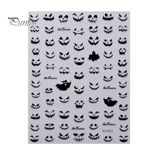 Easy Application Nail Wraps Halloween 3D Embossed Stickers, Skeleton Hand Pumpkin Spider Bat Fingertip Art Decals, Gothic Manicure Decoration