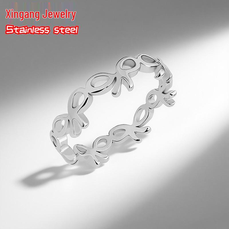 Elegante ring in Koreaanse stijl met strik voor dames - Modieus accessoire van kleurecht titaniumstaal