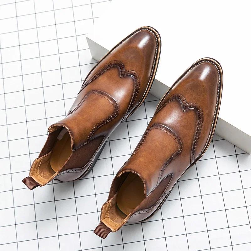 Fashion High Quality Chelsea Boots Leather Party Oxford Men Shoes Dress Shoes Men Yuppie Formal Boots For Men Classic Brogue Social Shoe