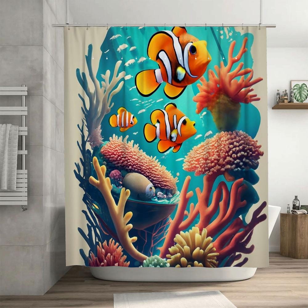 3D tištěný koupelnový sprchový závěs s potiskem ryb, korálů a akvária, voděodolná tkanina, dekorativní domácí vana, podšívka, doplňky v Ki