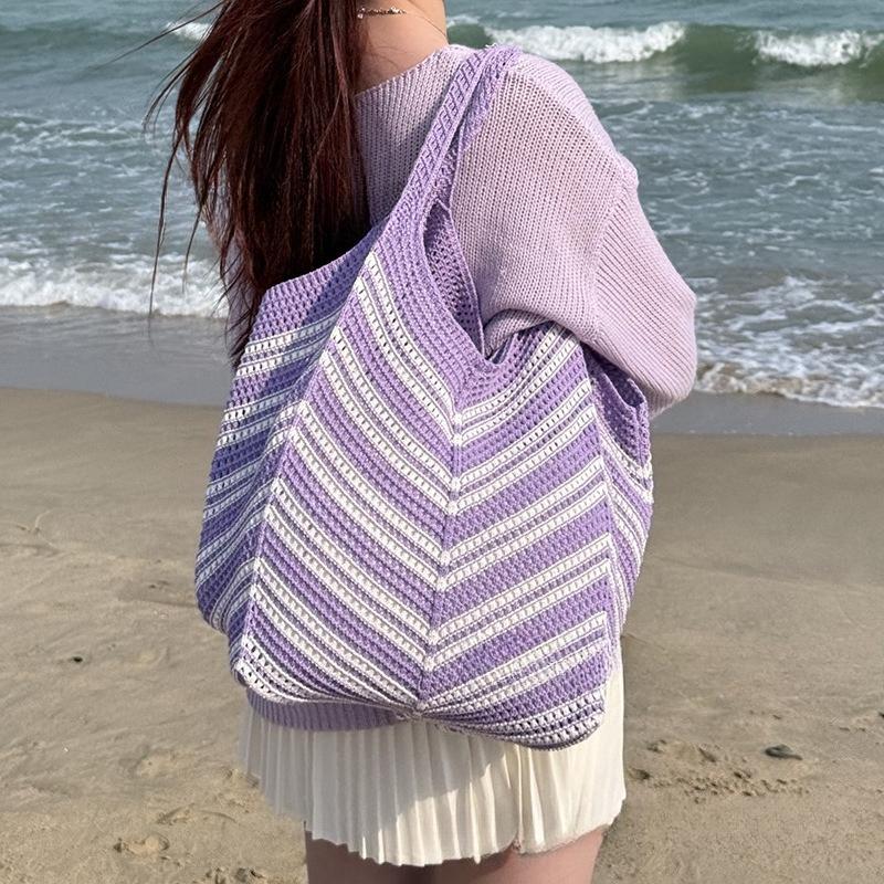 

Versatile Knitted Bag for Women, Summer Casual Commuting Patchwork Woven Bag, Beach Vacation Style Beach Bag 30*3*28cm