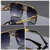 New European and American personalized box frameless double beam leopard head sunglasses fashionable driving sunscreen sunshade glasses