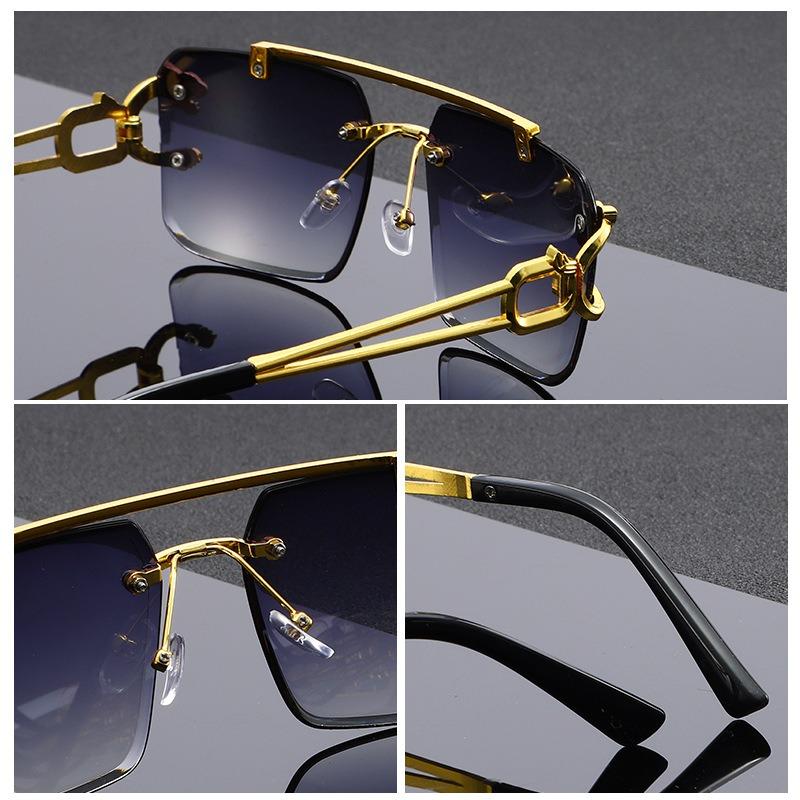 New European and American personalized box frameless double beam leopard head sunglasses fashionable driving sunscreen sunshade glasses