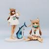 Soybean Catgirl Figurine: Cute Sitting Pose Eating Fish Ornament
