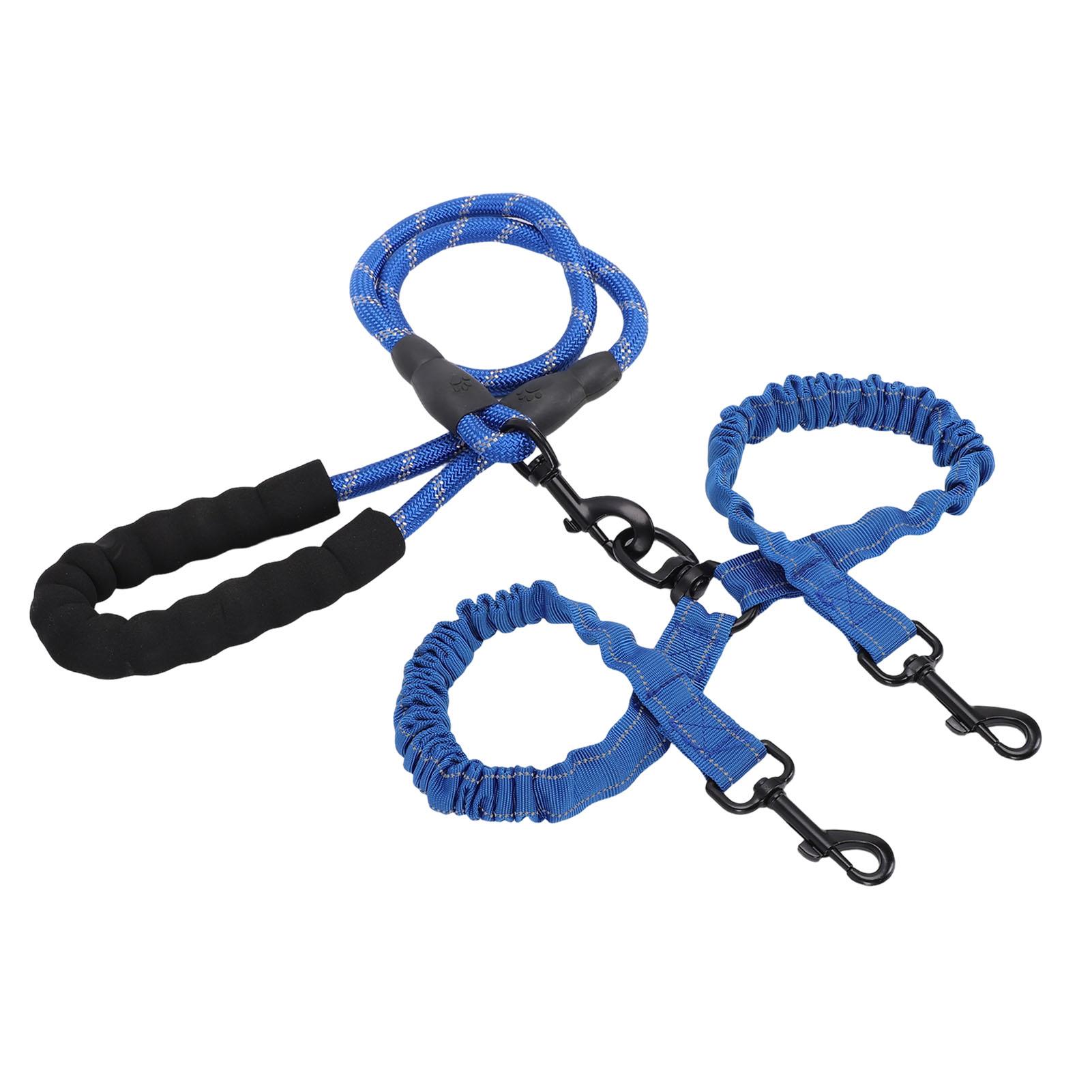 

Dual Dog Leash Anti Tangling 360 degrees Swivel Joint Shock Absorbing Night Reflective Double Ended Tandem Pet Leash синий