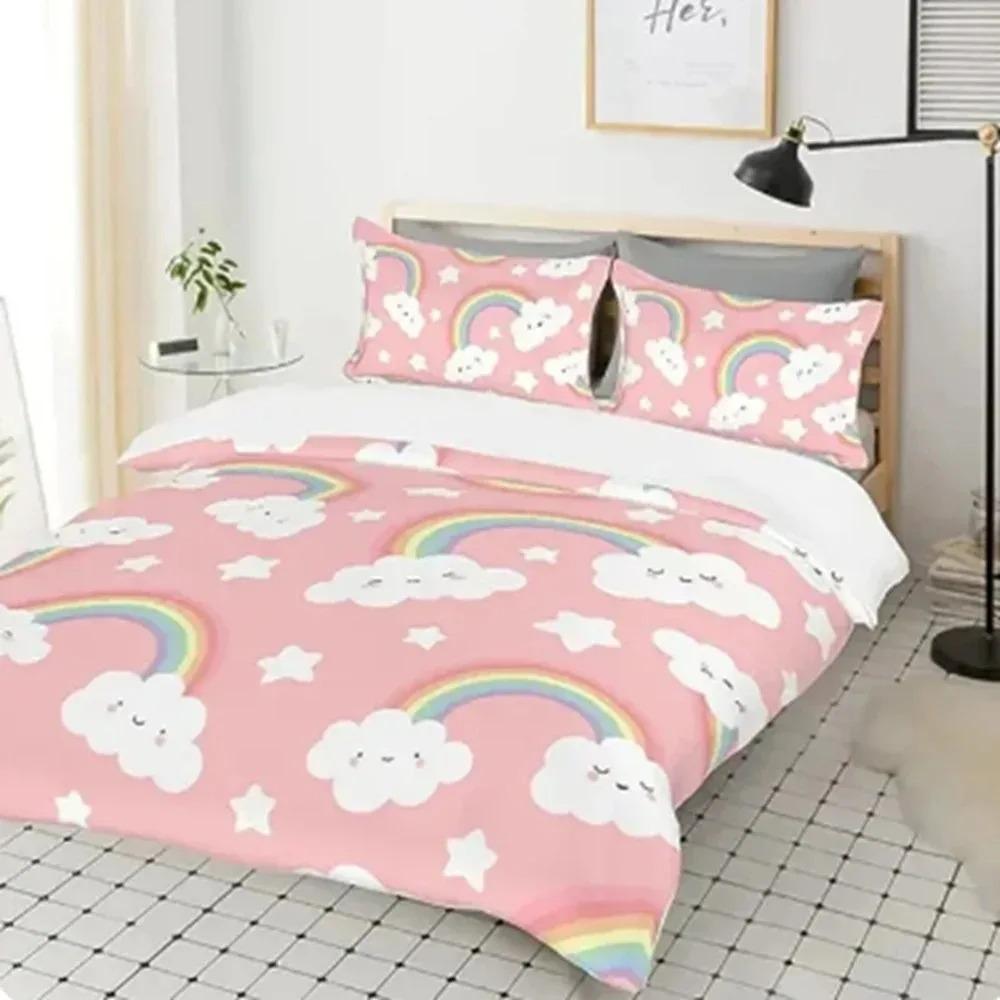 

Rainbow duvet set cartoon bedroom 3-piece set for boys and girls adults super cute polyester soft breathable comfortable anime b 135x200cm