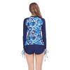 Printed Long Sleeve Zipper Swimsuit with Drawstring Flat Leg Shorts