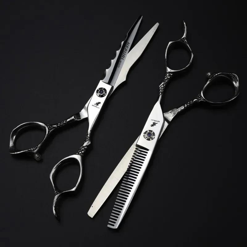 Professional Japan 440C 6 '' Hair Scissors Hair Cutting Scissor Barber Tools Haircut Thinning Shears Set Hairdressing Scissors