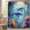 Undervattensvärld Ocean Delfin Manet Duschdraperi, Dekorativt Duschdraperi för Badrum, Vattentätt Duschdraperi med Krok