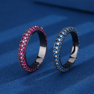 Autumn And Winter Jewelry Copper Bottom Gold-Plated Simulation Blue Spinel Red Corundum Black Gold Personalized Ring Female