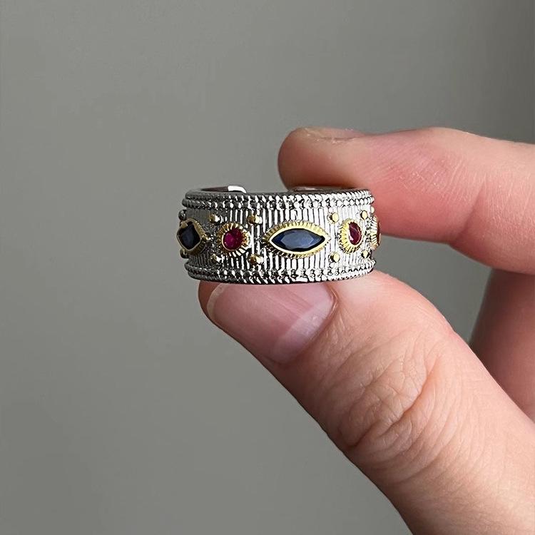 Б/у кольцо из стерлингового серебра 925 пробы с цветным цирконом для женщин – Изысканное легкое роскошное регулируемое открытое кольцо на палец