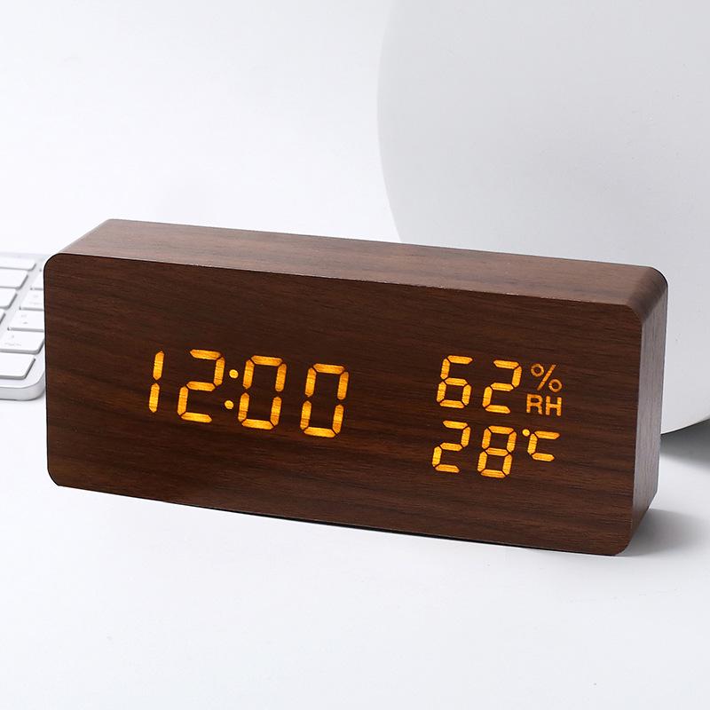 Minimalist LED Wooden Clock: Smart USB-Powered Alarm & Digital Display for Bedside or Desk.