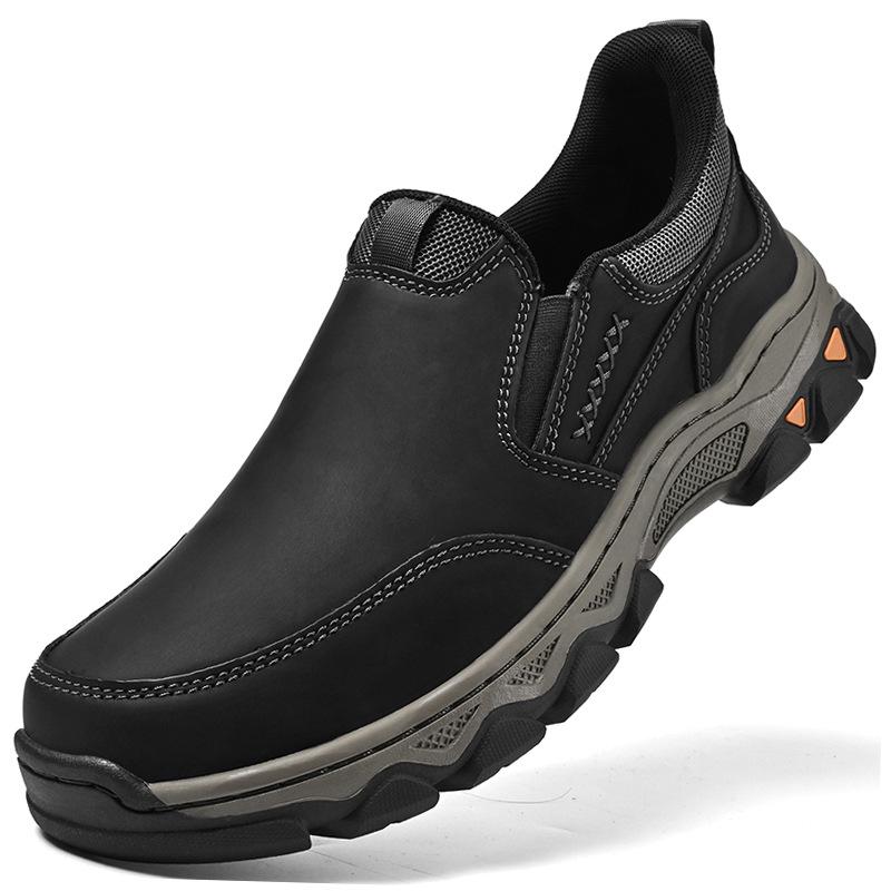 Men s Quick Slip-On Loafers: Wear-Resistant PU Rubber Casual Leather Shoes. 42