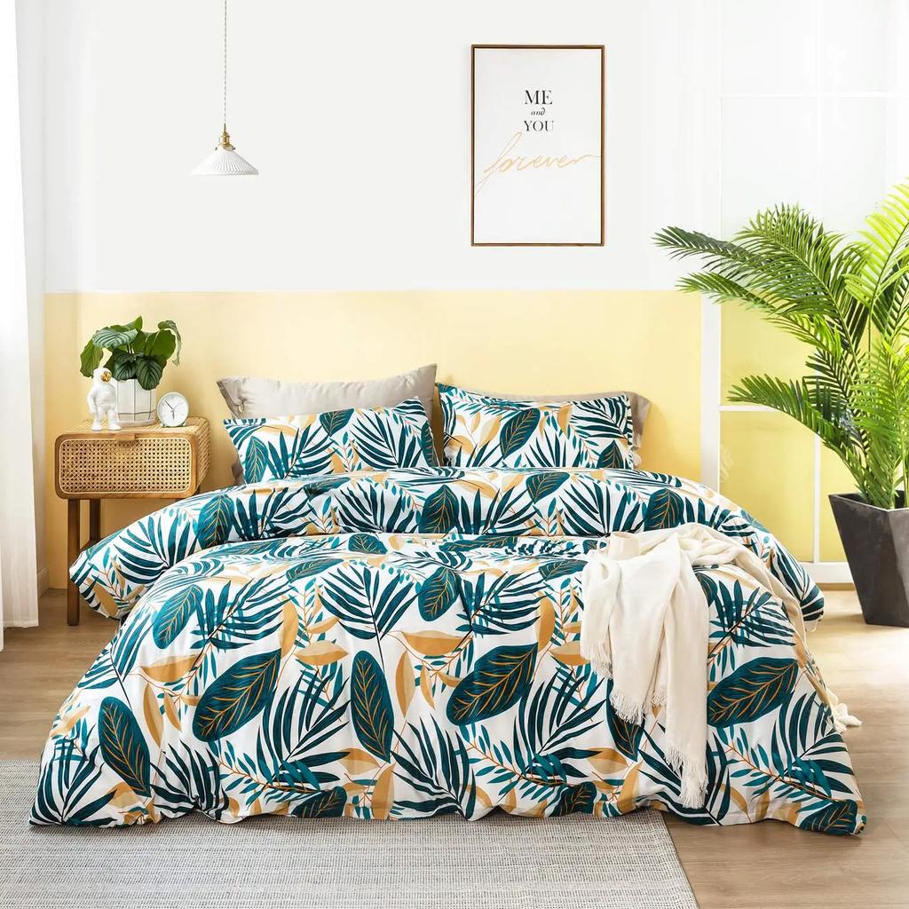 Palm Leaf Duvet Cover Realistic Vivid Leaves Of Palm Tree Growth Ecology Botany Themed Print Queen Size Fern Green White Room