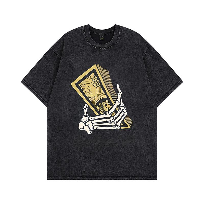 New loose trendy brand American retro high street short-sleeved heavy vintage washed old couple half-sleeved t-shirt