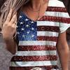 Summer V-neck 3D American Flag Printed Top Fashionable Casual Short Sleeved Women's T-shirts