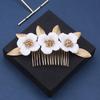 Alloy Leaf & Ceramic Magnolia Flower Hair Comb - Bridal Headdress Accessory