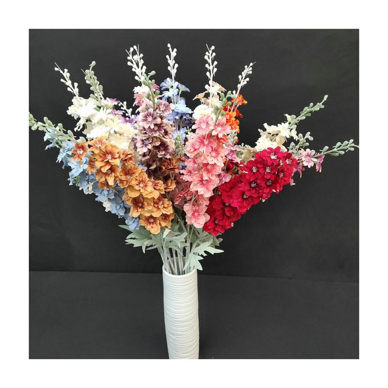 Artificial Larkspur Flocked Stems Double Fork Design Wedding Floral Decor Home Centerpiece Arrangements