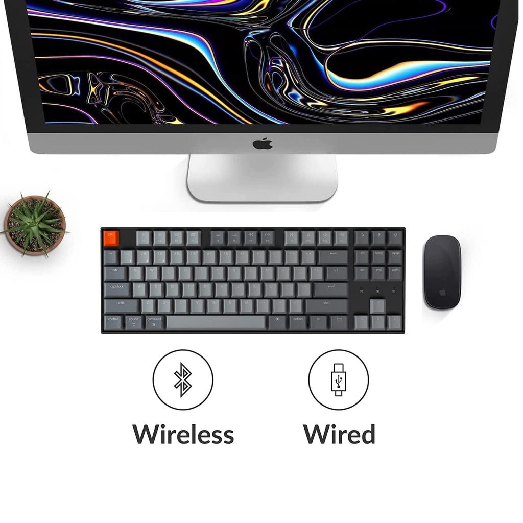 Keychron K8 Wireless Gaming Mechanical 87 US White LED Gateron G Pro Mechanical Wired and Bluetooth Compatible with Mac and Rollover G Pro Mechanical