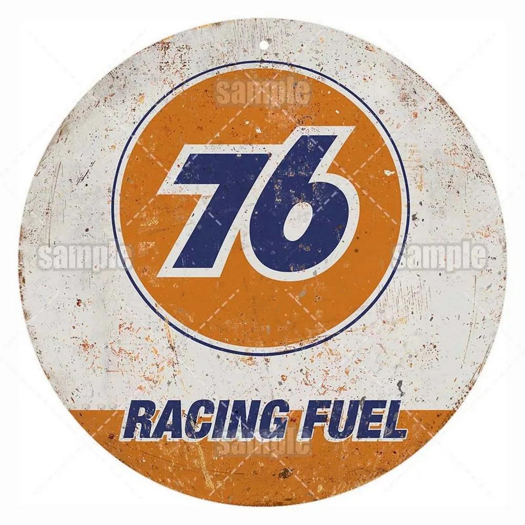 High Definition Metal Tin Sign Set Vintage Gasoline and Motor Oil Brand Themed Round Wall Art Decor for Gas Station Garage and M