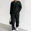 Women's Round Neck Long Sleeve Loose Cable Knit Two Piece Casual Tracksuit Elastic Waist Jogger Pants Matching Outfit