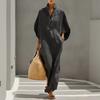 Summer Stand Collar Maxi Dress for Women Half Sleeve Button Up V Neck Long Dress Loose Flowy Beach Sundress with Pockets