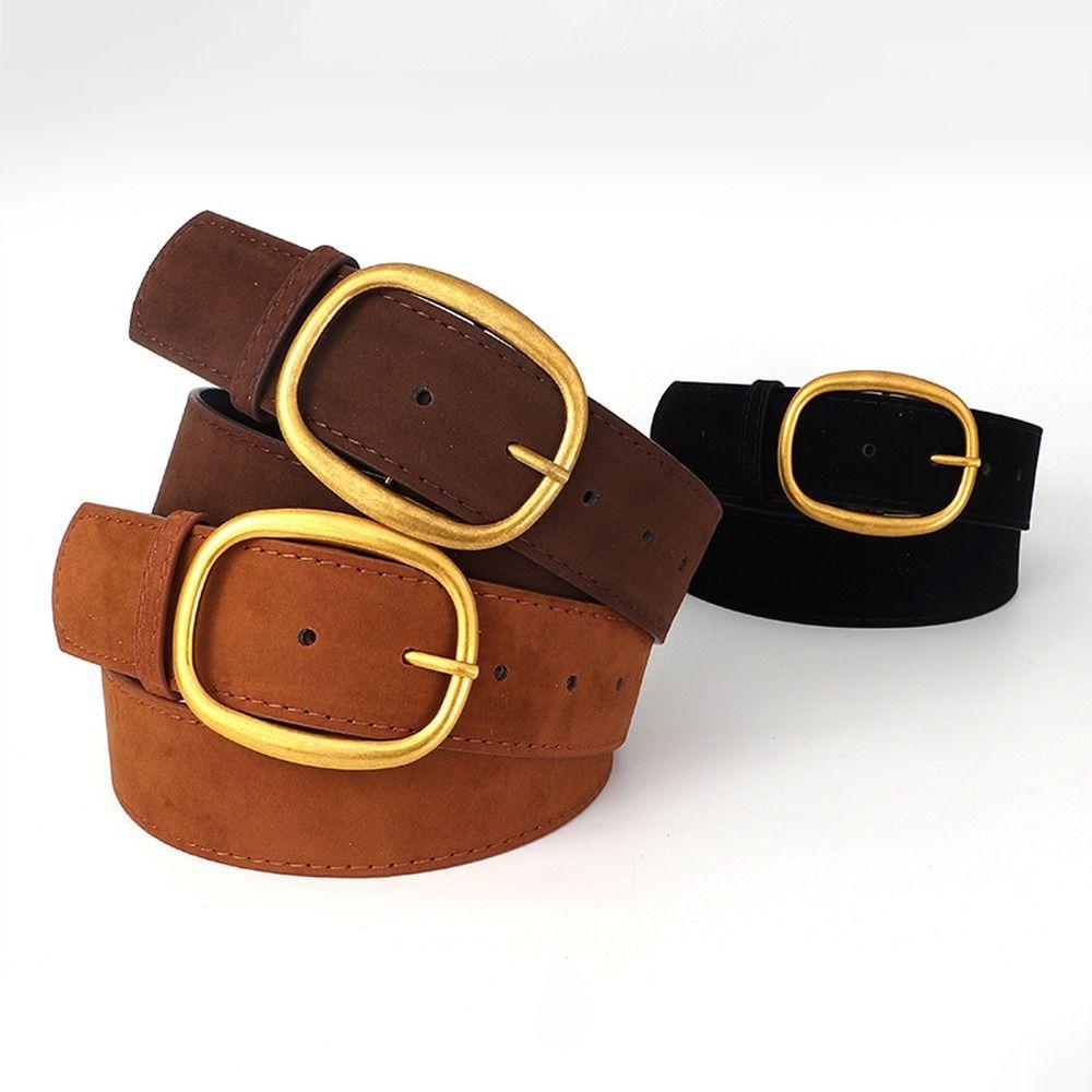 Pin Buckle Suede Leather Belt Luxury Design Wide Waistband Women Waist Belt  Coat Skirt Decoration