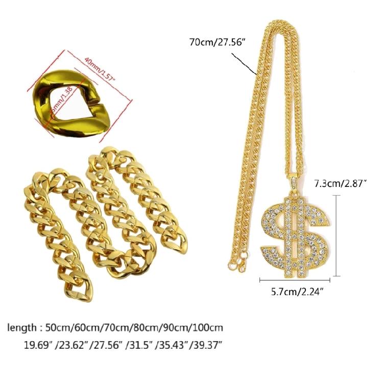 Set of 2 Durable Plastic Gold Chain Necklace Lightweight Neck Chain Comfortable