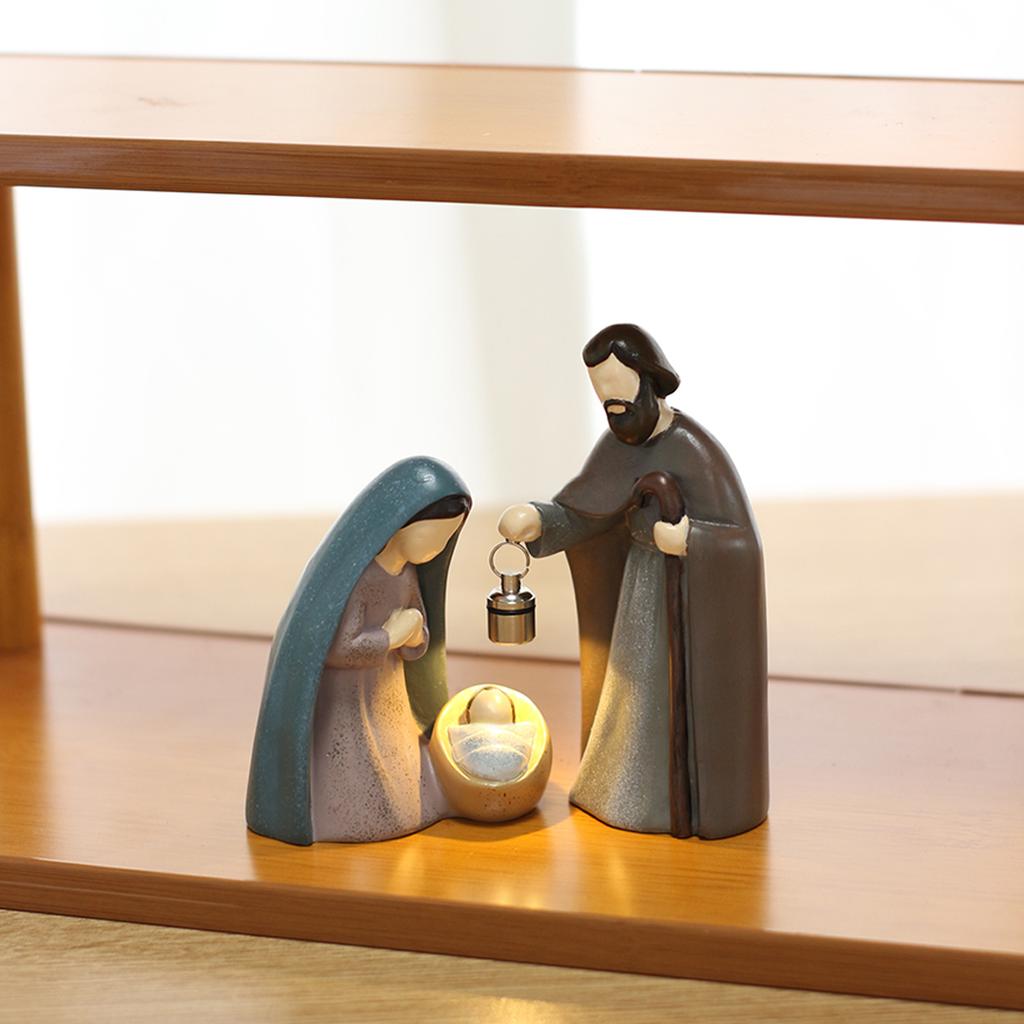 2-pCS Christmas Nativity Scene Ornament, Luminous Handheld Lamp, Rotary Switch, Resin Crafts