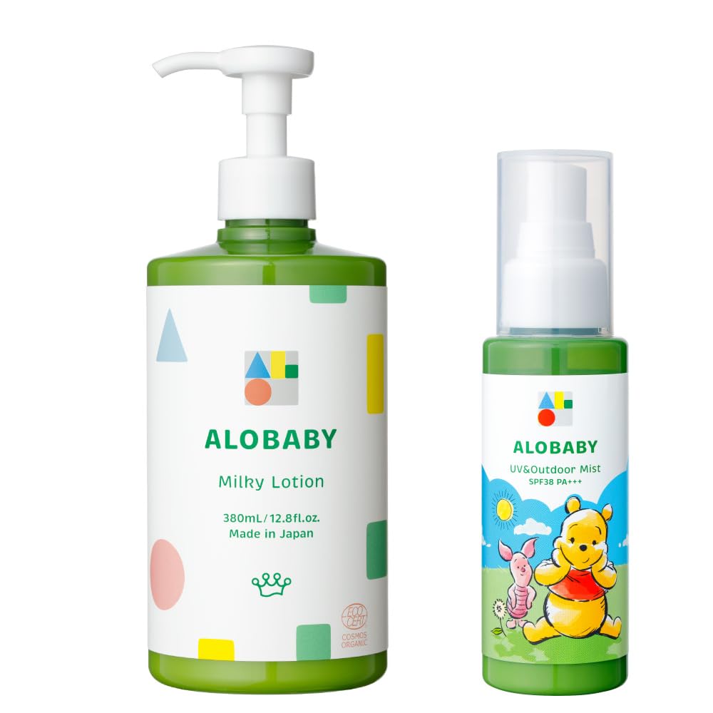 [Дизайн Disney] Alobaby УФ-спрей и спрей для улицы Дизайн Disney 80 мл SPF38 + Молочко для тела Большой флакон 380 мл (Нежный аромат) Подходит для детей, Без добавок, О