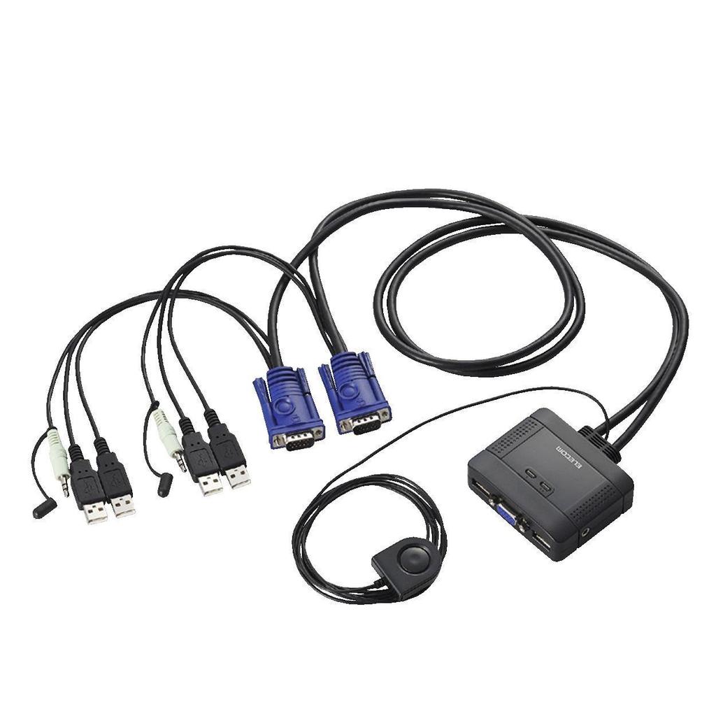 Elecom KVM Switch, USB, VGA, Speaker, Handheld Switch, 2 Units, Audio Switching, KVM-KUS