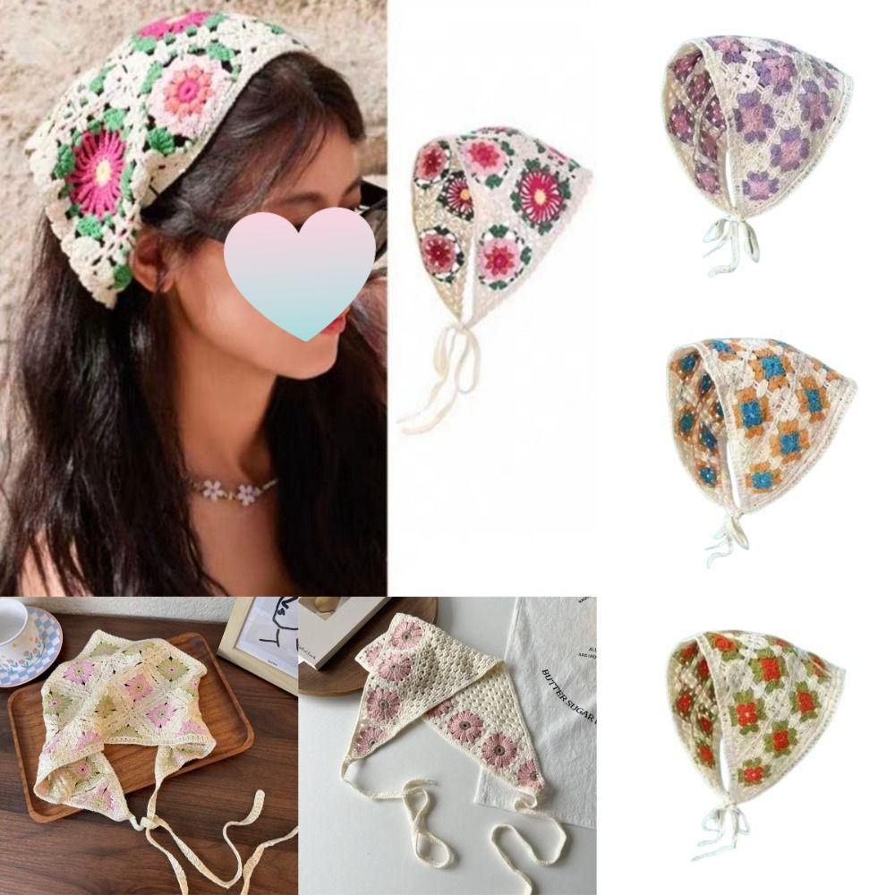Little Daisy Knitting Flower Headband Triangular Turban Scarf  for Spring Summer Outdoor