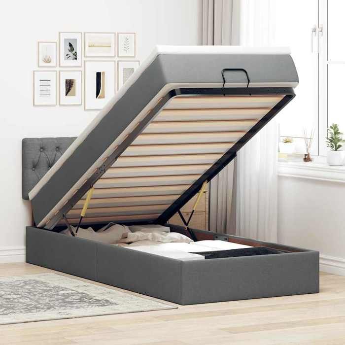 VidaXL Lit ottoman avec matelas et LED gris foncé 80x200cm tissu lit rembourré 3312347