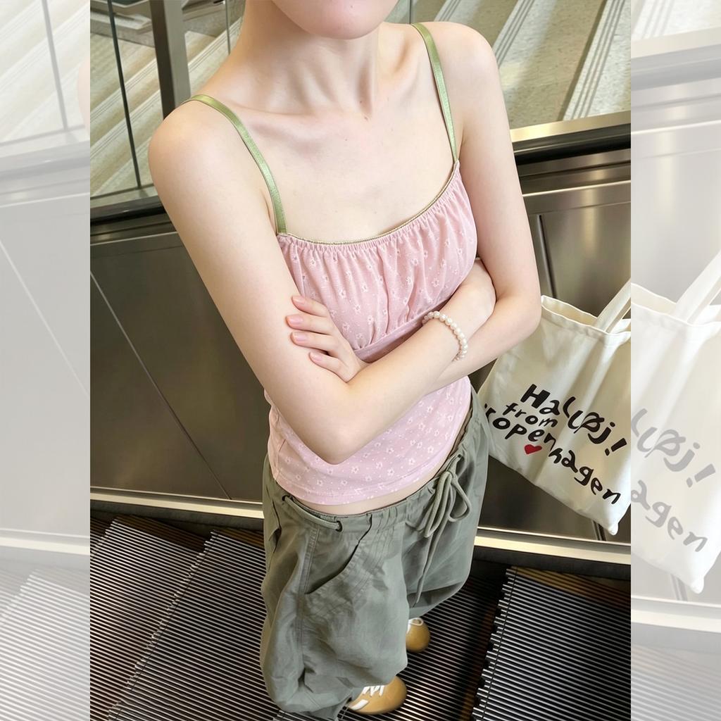 French Sweet Pink Floral Sleeveless Small Suspender Vest Women's Summer Unique and Beautiful Outer Wear Inner Tube Top