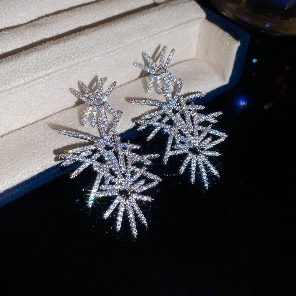 Cubic Zirconia Luxury Zircon Earrings Full Diamond Silver Drop Earrings Shiny Elegant Earrings Wedding Party Jewelry