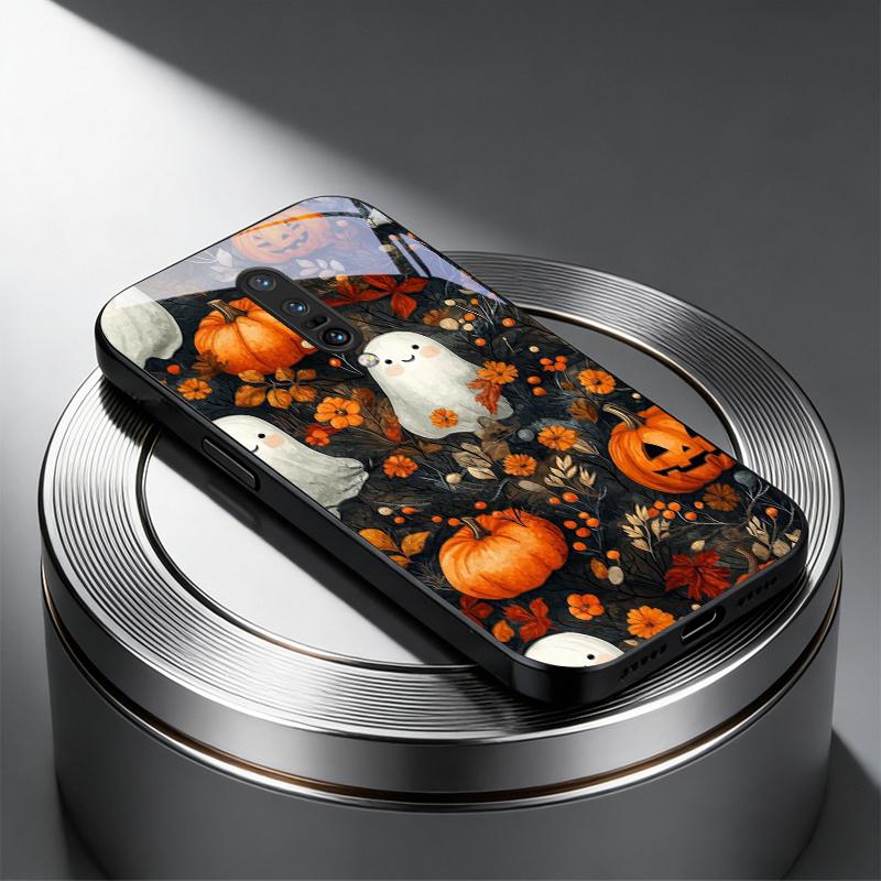 Ghost Pumpkin Halloween Black Glass Phone Case For OnePlus Ace 3 5 Pro Nord CE 2T 2 3 Lite 6 7T 8 9 10 Pro 2V 11R 12R 13R Cover